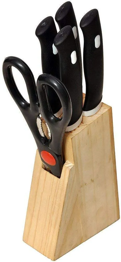 Wood Kitchen Knife Set with Wooden Block and Scissors, Knife Set for Kitchen with Knife 5-Pieces (Wood)