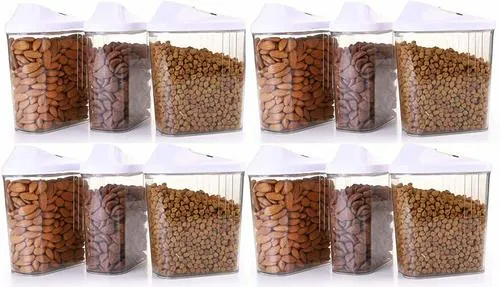 Easy Flow Plastic Kitchen Storage Jars & Container Set, Transparent Set of 12, (1100ml)